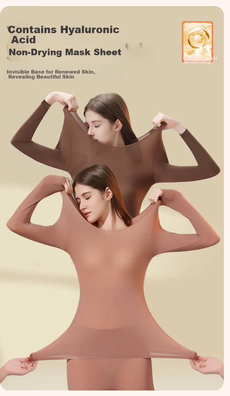 MiiOW Women's Skin Care Thermal Underwear Seamless Ultra-Thin Invisible Face Mask Base Layer Moisturizing Autumn Top and Bottom Set 1