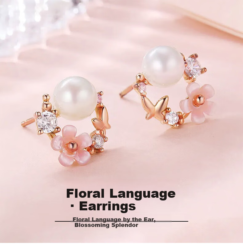China Jewelry Silver Floral Language Pearl Stud Earrings for Women Wedding Anniversary Earrings Fresh Mother's Day Birthday Gift for Girlfriend 1