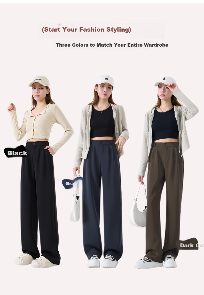 LangSha High-Waisted Dress Pants for Women, Lightweight for Spring And Autumn, Draping Straight-Leg Slimming Trousers, Loose Casual Wide-Leg Pants 8