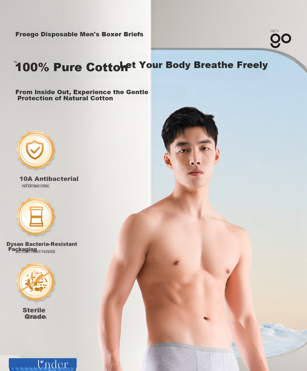 Freego Disposable Men's Cotton Boxer Briefs Sterilized Travel Portable Wash-Free Daily Use Plus Size 4XL 9-Pack White 1