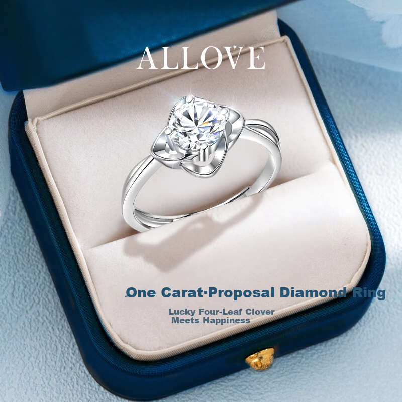 ALLOVE Four-Leaf Clover Sterling Silver Ring Women's Engagement Diamond Ring Birthday 520 Valentine's Day Gift for Girlfriend Wife