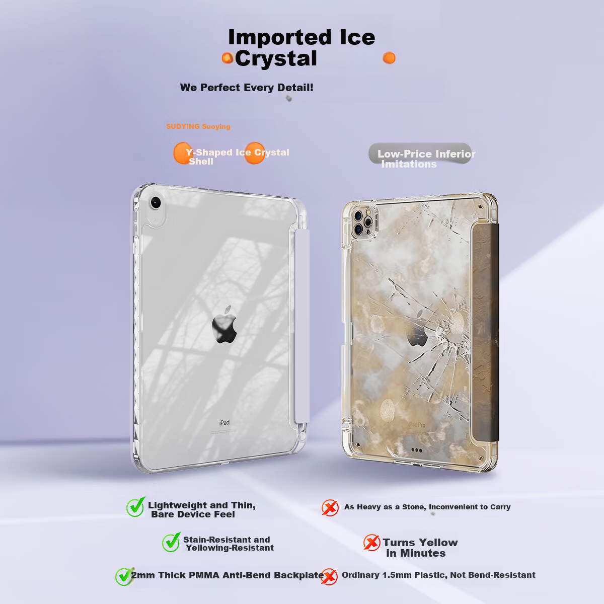 Suoying Smart Y-Fold iPad Air 8/7/6 Case 2026/25/24 Models 11/10.9 Inch M4/3 Protective Cover Acrylic Silicone Anti-Bend Pen Slot for Apple Tablet
