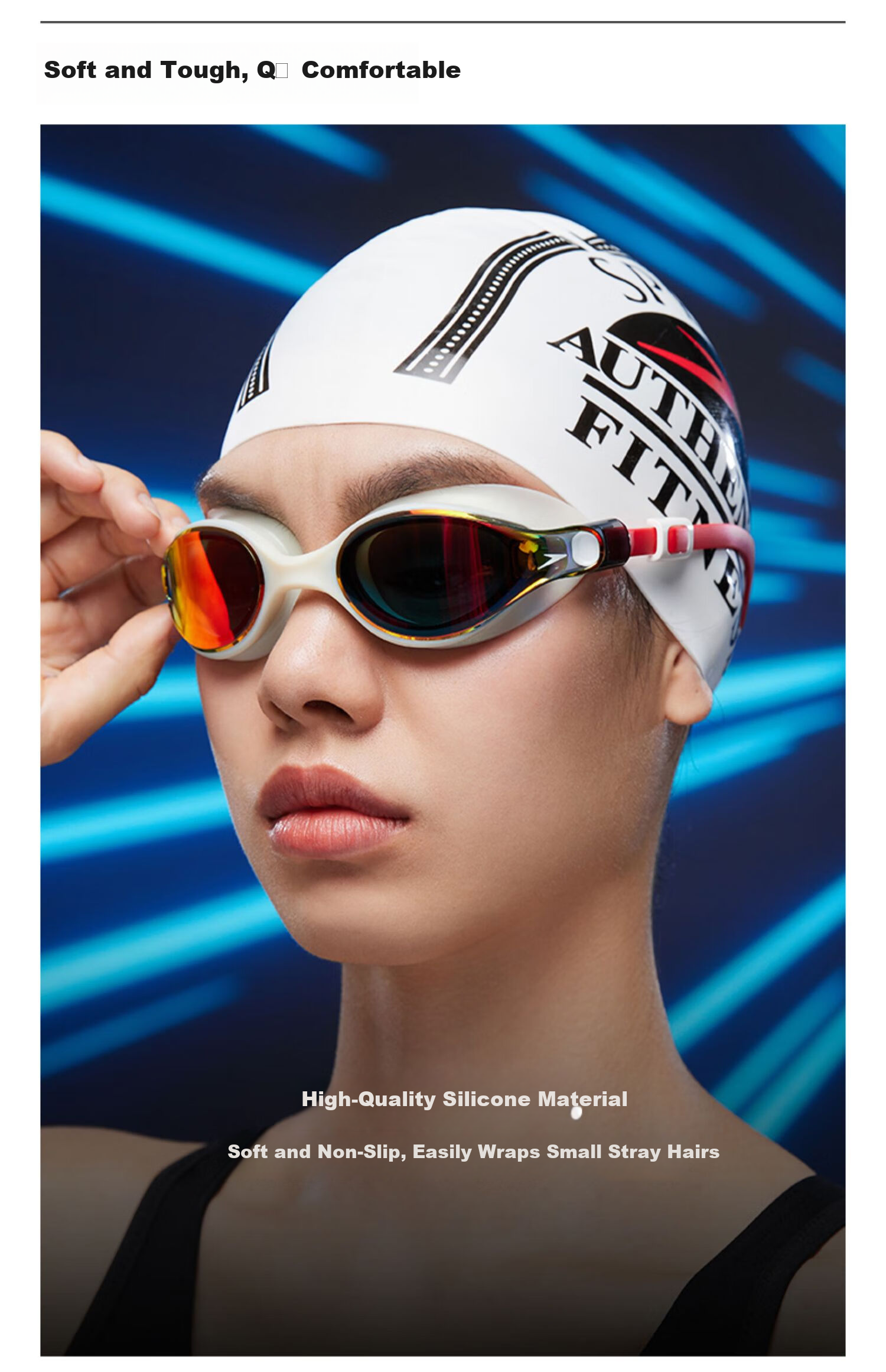 Speedo Logo Printed Silicone Swim Cap, Flexible And Bouncy, Waterproof Hair Protection, Unisex for Men And Women, Blue/white 4
