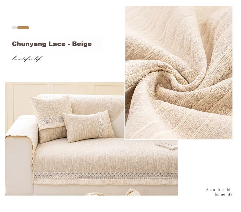 Wuyinliangpin French-Style Sofa Cover, All-Season Non-Slip Seat Cushion, Luxury Sofa Slipcover, Spring Sun Beige, 90*240cm 13