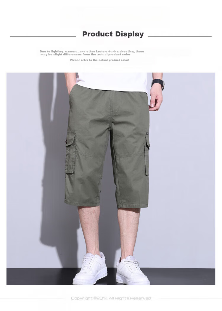 ROMON Shorts, Summer Men's New Casual Workwear Thin Seven-Point Pants, Multi-Pocket Loose Breathable, Black, 5XL 3