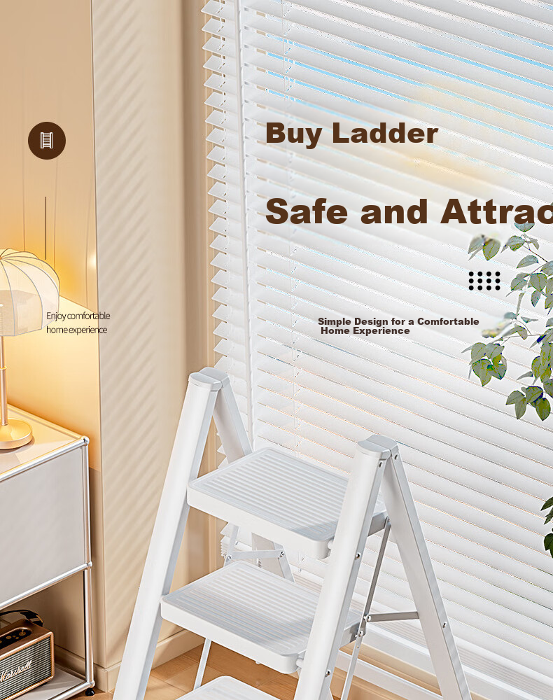Baoyouni Household Ladder Folding Step Stool Multi-Functional White 3-Step 1