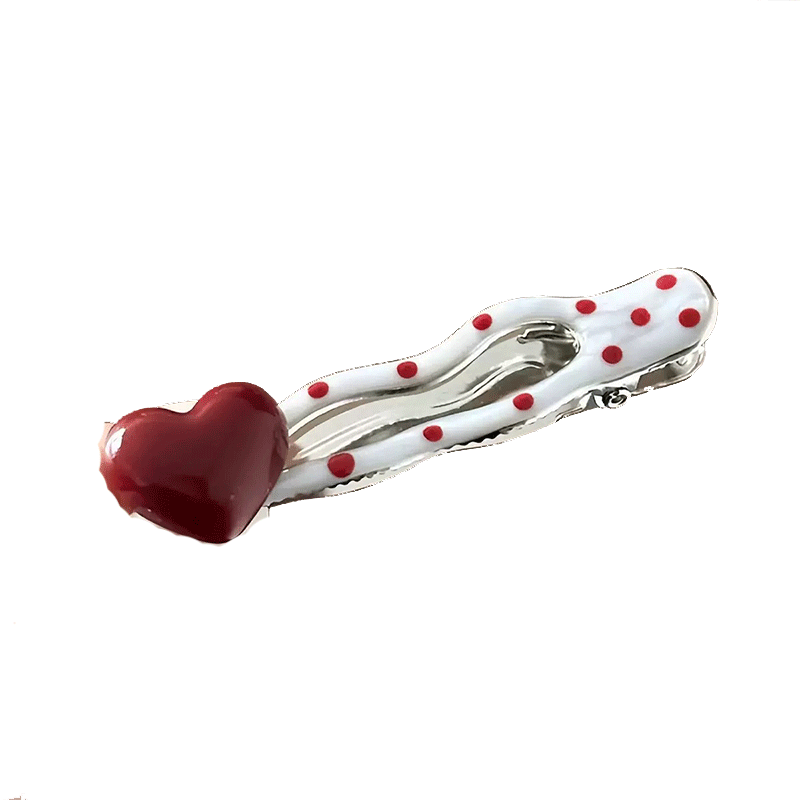 Dongyi Premium Korean Style Red Polka Dot Duckbill Hair Clip for Women 2026 New High-End Side Bang Hairpin Hair Accessory