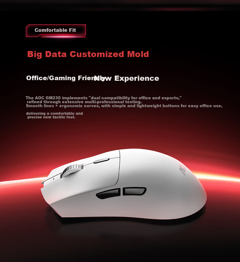 AOC GM230 Wireless Bluetooth Tri-Mode Mouse Lightweight Gaming Esports Office Rechargeable Mouse with Macro Programming Support Laptop Mouse Black 3