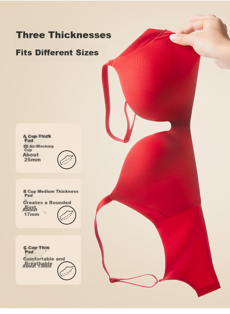 Urban Beauty Women's New Year Red Lingerie Set Seamless Wireless Push-Up Bra + 2 Panties Gift Box 4
