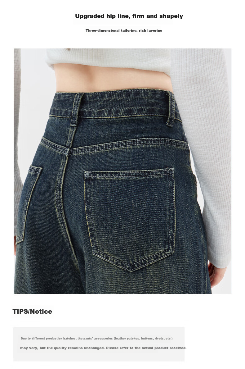 Romon High Waist Wide Leg Jeans Women American Vintage Loose Flared Pants Retro Blue M 7