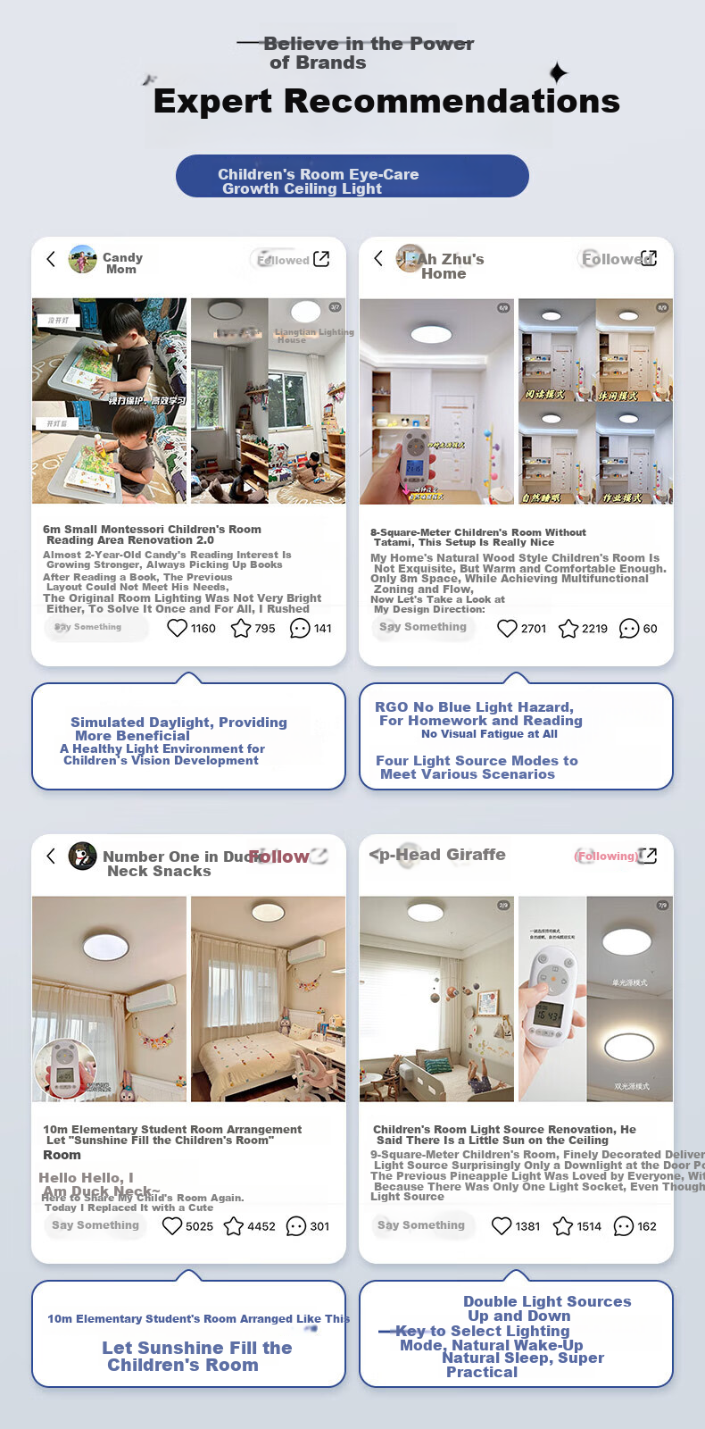 Haishibao Full Spectrum Eye Protection Ceiling Light 60W High Brightness for Children's Room Study Simple Fixture 15㎡ with Installation Included 2