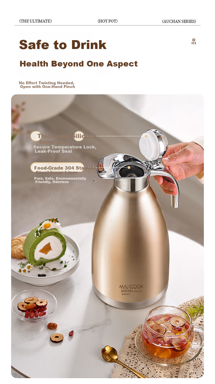 MAXCOOK Insulated Flask 304 Stainless Steel Vacuum Thermos Home Dormitory Hot Water Bottle 2L Natural Silver MCH-478 6