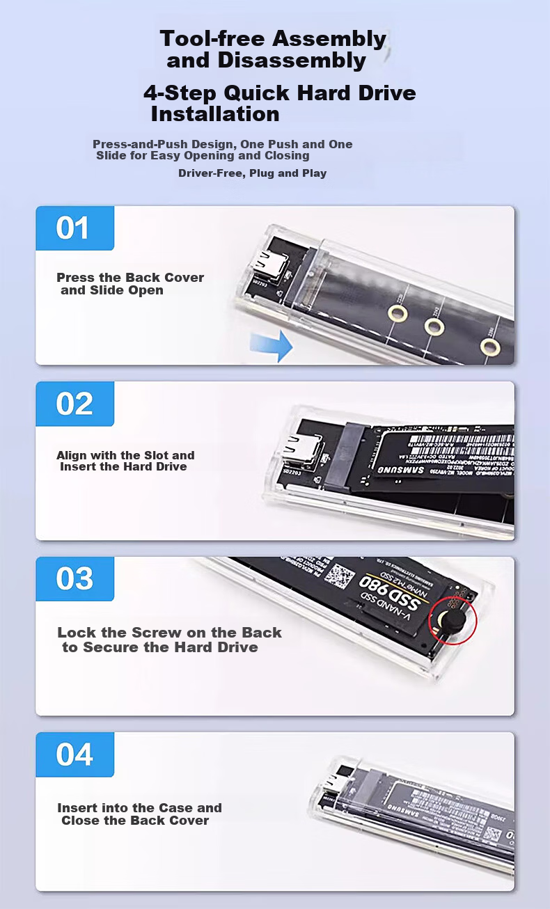 LINSTORAGE M.2 NVMe SSD Enclosure Type-C 3.2 External SSD Case USB 3.2 Hard Drive Enclosure for Laptop and Mobile Phone 15