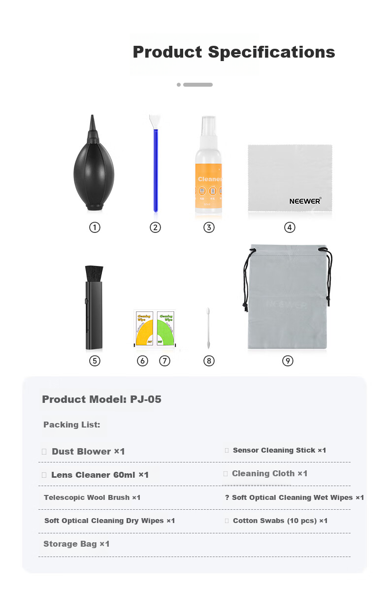 NEEWER 16-in-1 Camera Cleaning Kit CMOS Sensor Cleaning Swabs Dust Removal Tools for Canon Nikon Sony Mirrorless Cameras Lens Cleaning Paper Air Blower 11