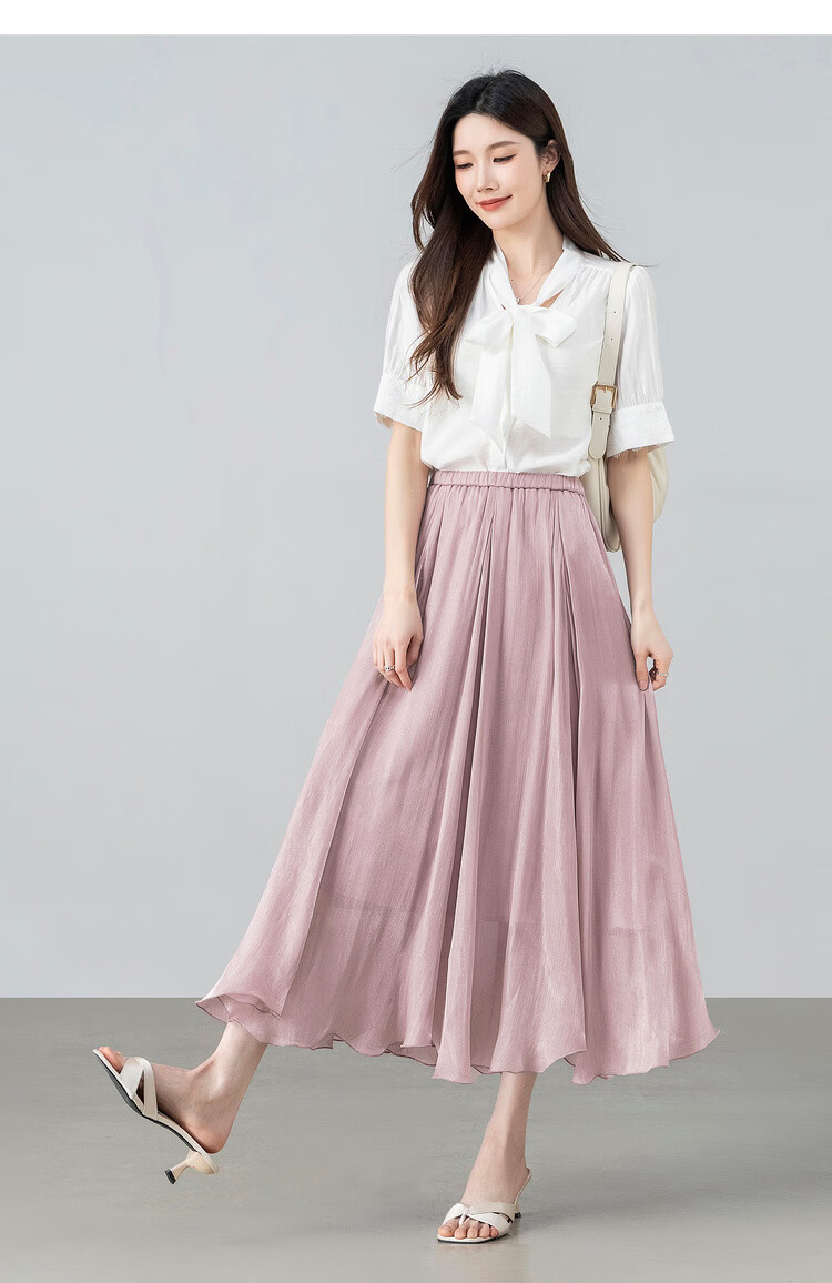 Shangdu Bila Elegant Radiant Half Skirt for Women Summer Soft Style Slimming A-Line Skirt Lightweight Draped Elastic Waist Flared Skirt 16