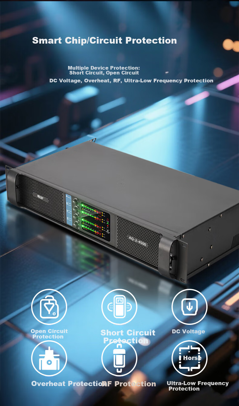 Weishu AQ-2-2500 Professional Two-Channel Digital Amplifier 500W*2 for Conference Audio Video Home Theater Stage Performance 5