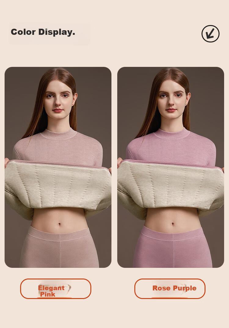 LangSha Women's Thermal Underwear Set Thickened Fleece Wool Warm Mid-Neck Winter Heat Retention Autumn Top and Bottom 12