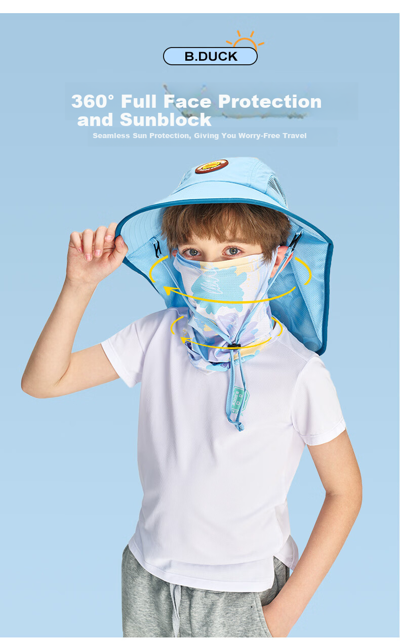 B.Duck Yellow Duck Kids Hanging Ear Sun Protection Face Mask UPF50+ UV Protection Summer Cooling Outdoor Beach Face Cover Neck Gaiter 2