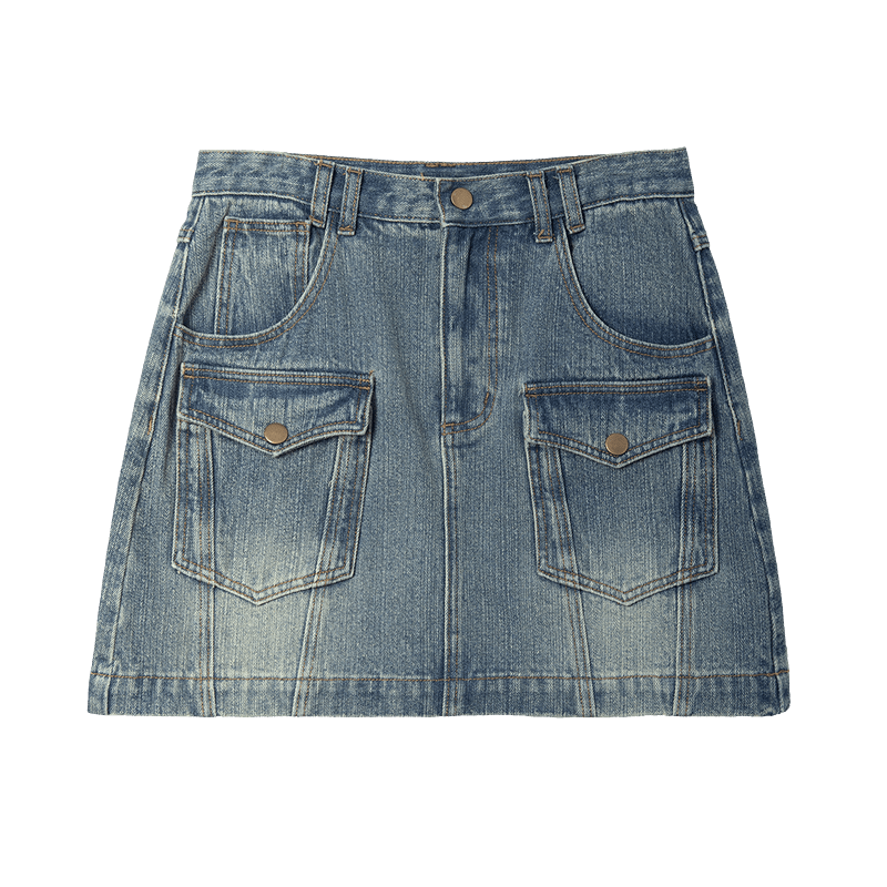 Demana [Cloud Oxygen Cotton Series] Summer Retro Washed Pocket A-Line Slim Denim Skirt for Women High-End Feel
