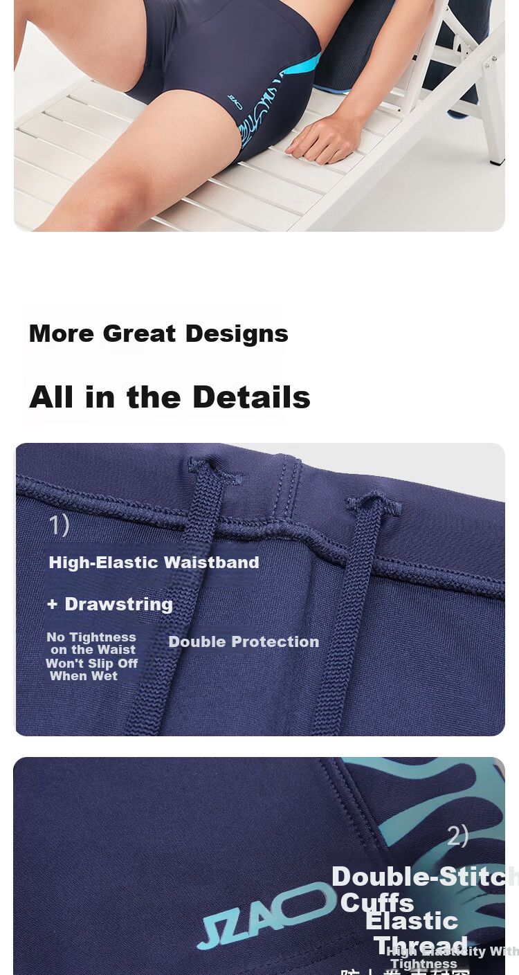 JD Jingzao Men's High Elastic Quick-Dry Square Leg Swim Trunks Three-Quarter Professional Racing Swimsuit Bathing Suit for Hot Springs Navy Blue 3XL 10
