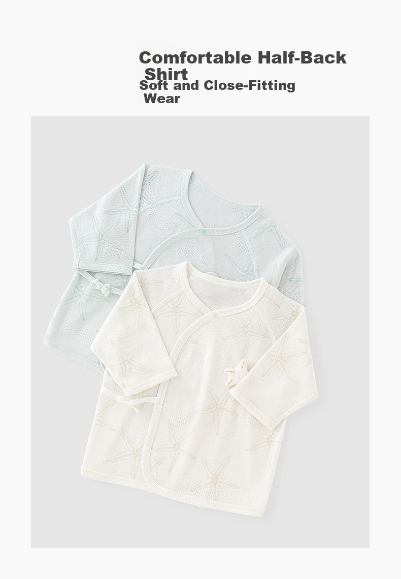 Guaiqi Bear Infant 3/4 Sleeve Tie-Closure Monk Suit Modal Half-Back Shirt Newborn Baby Delivery Room Seamless Summer Top 2