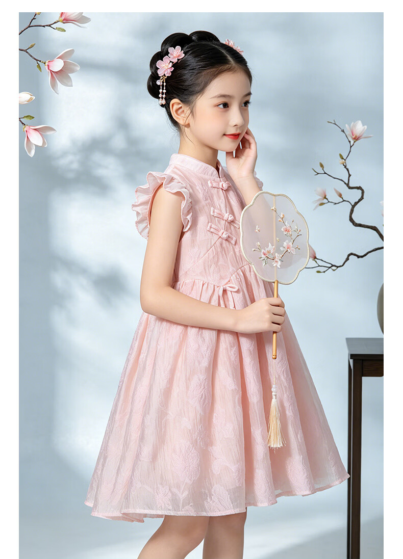 Disney Girls Summer Dress Children's Qipao Dress Girls' New Chinese Style Hanfu 1A109 Off-White 160 11