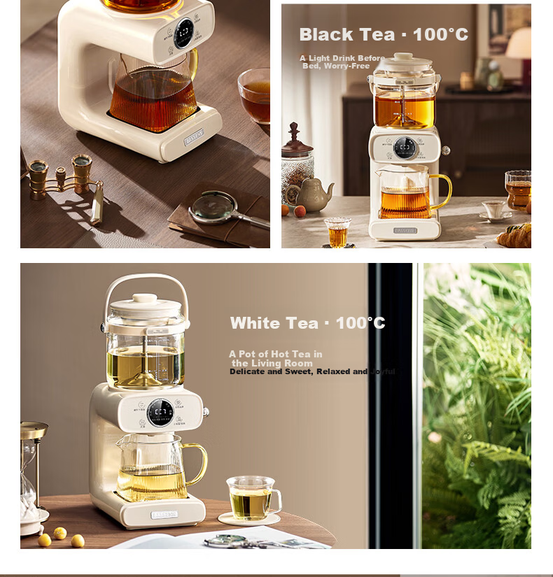 BASSENS Titanium Tea Cooker Health Pot Full Glass Tea Extractor High-End Steam Spray Tea Kettle Tea Beverage Machine Steamer Multifunctional Home Office BS-C1 15
