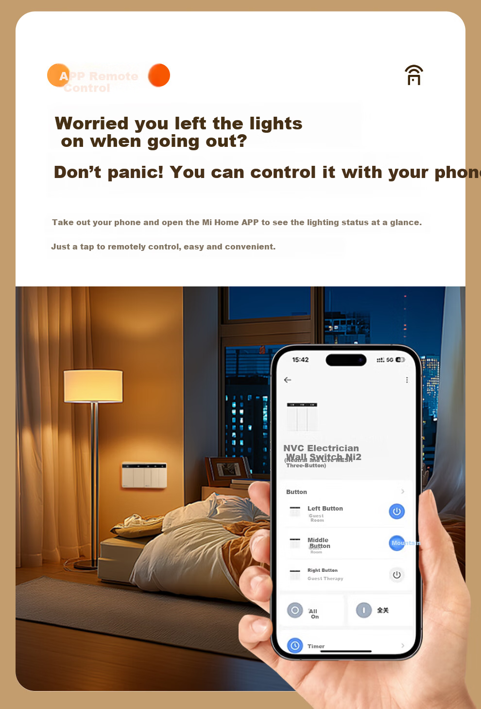 NVC Lighting Electrical Switch Socket Screen Display Smart Switch Compatible with Mijia Customizable Button Names Zero Fire Double Key White 8