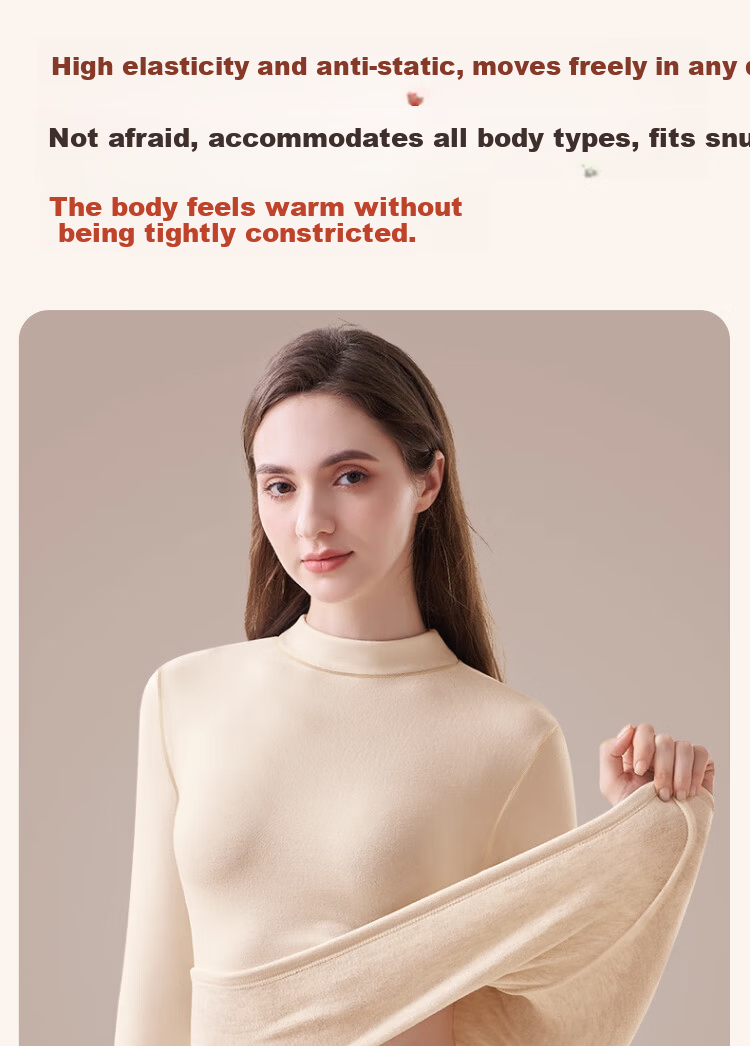 LangSha Autumn Winter New Mid-High Collar Cashmere Thermal Underwear Women Thickened Fleece Heating Slim Fit Base Layer Set 16