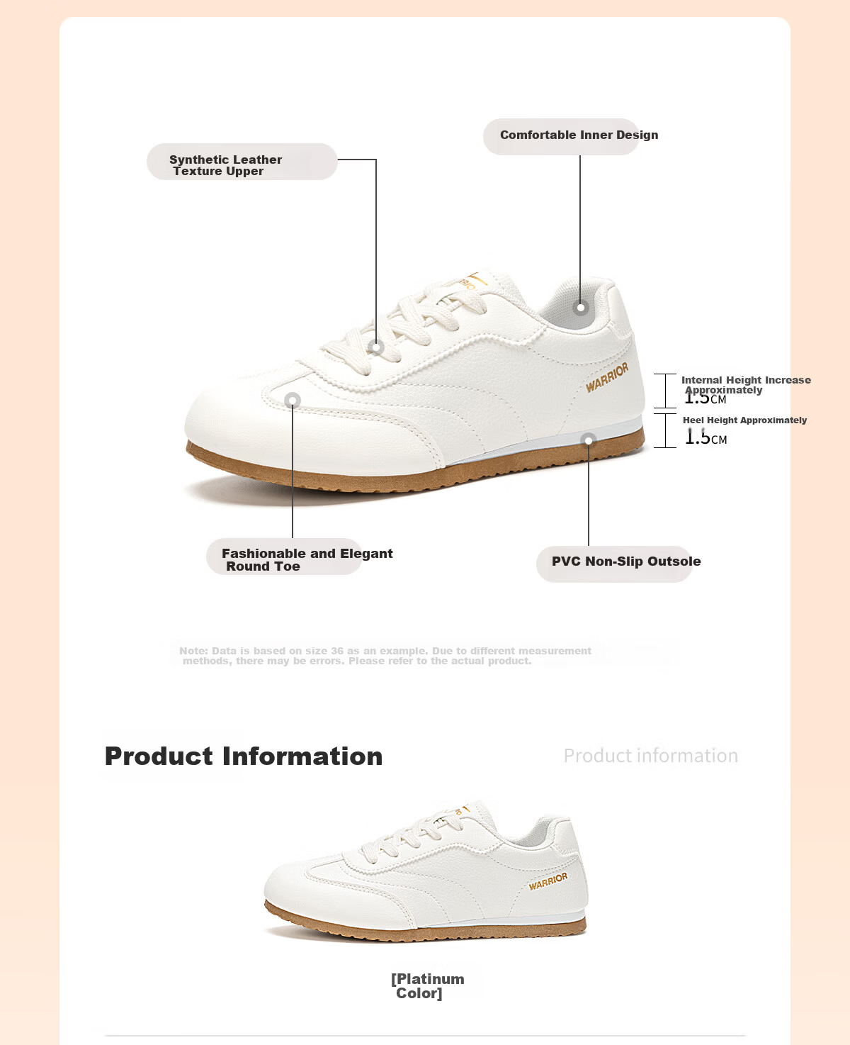 Warrior Women's Ballet Training Shoes New Autumn Soft Sole Versatile Casual White Sneakers Off-White Size 37 3