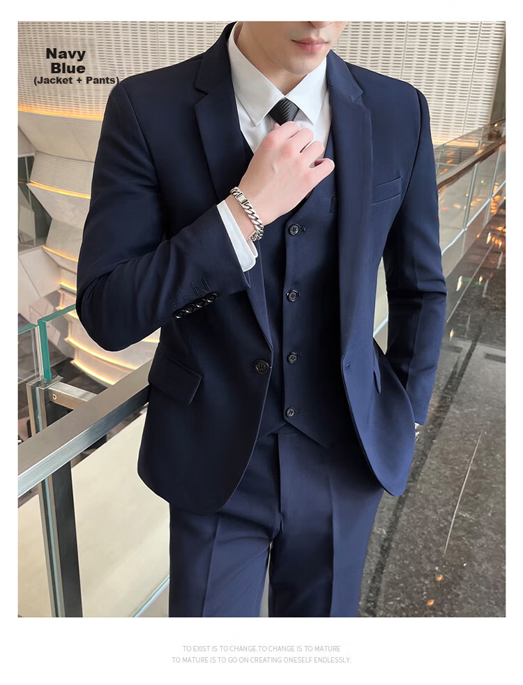 ROMON Men's Autumn Winter Solid Color Suit Jacket Slim Fit Business Formal Wedding Suit 14