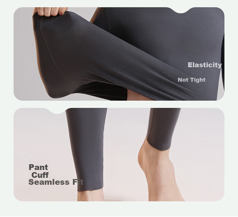 Qisefang Men's Thermal Underwear Seamless Fleece-Lined Thin Base Layer Set Autumn Winter Top and Bottom 11