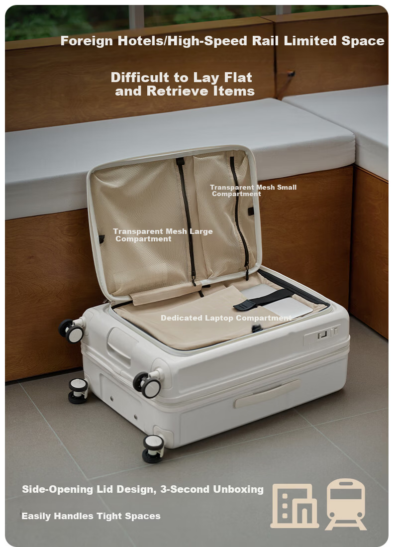 Roaming Side-Opening Luggage Suitcase Large Capacity Travel Case Front Zipper Lockable Palm Gray 28 Inch 7