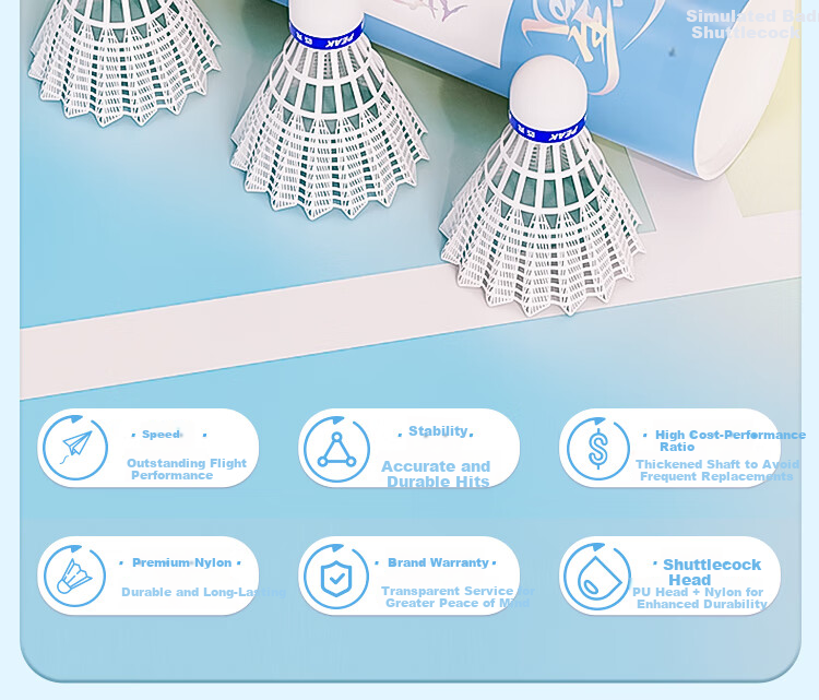 Peak Badminton Authentic Nylon Shuttlecocks High Elastic Durable Indoor Outdoor Windproof Training Competition 6-Pack Realistic Feathers 4