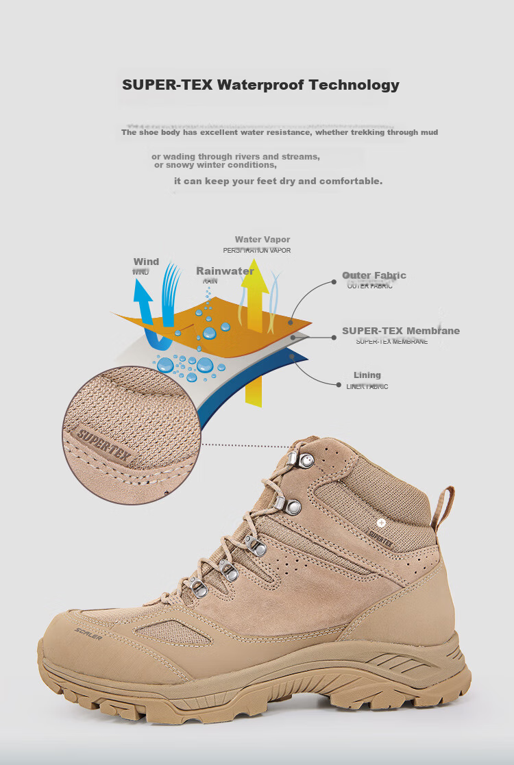 SCALER [King's Road] Professional Outdoor Hiking Boots for Men, Waterproof Non-Slip High-Top Anti-Foot Twisting Desert Boots Hiking Shoes for Wome 9