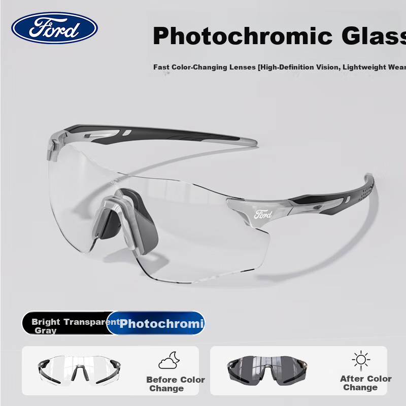 Ford Outdoor Cycling Sunglasses Running Fitness Prescription Photochromic Protective Glasses F133-02 Bright Transparent Gray