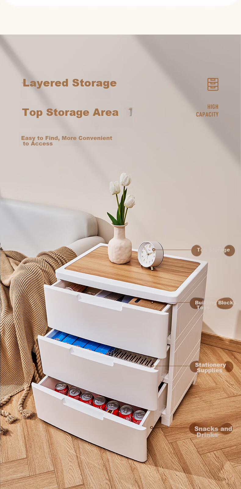 JEKO&JEKO Drawer Storage Cabinet Bedroom Living Room Storage Wardrobe Bedside Cabinet Toy Snack Organizer 6-Tier Chest of Drawers 7