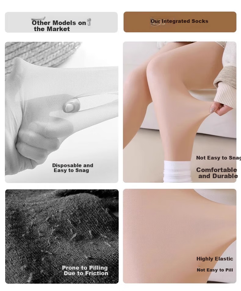 Me feeling Bare Leg Magic Autumn Winter Nude Feeling Fleece Lined Warm Skin-Tone Slimming Tights with Foot Three-Pack 10