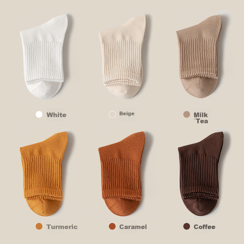 XUEXIMAN Women's 6-Pair Cotton Antibacterial Odor-Resistant Mid-Calf Socks Sweat-Absorbing Breathable Comfortable Solid Color Socks