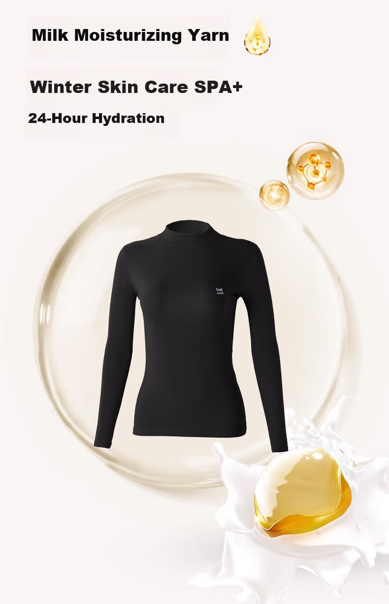 MiiOW Women's Half Turtleneck Thermal Base Layer Long Sleeve Thickened Fleece Lined Black and White Knit Top for Autumn and Winter 2