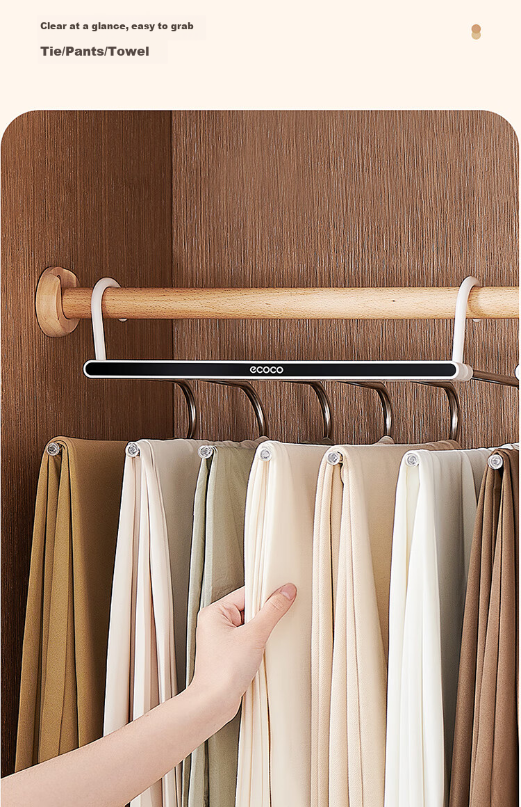 Ecoco Multifunctional Non-Slip Pants Hanger Clips, No-Marking Trousers Clips for Wardrobe Storage, Stackable Hanging Organizer 25001 6