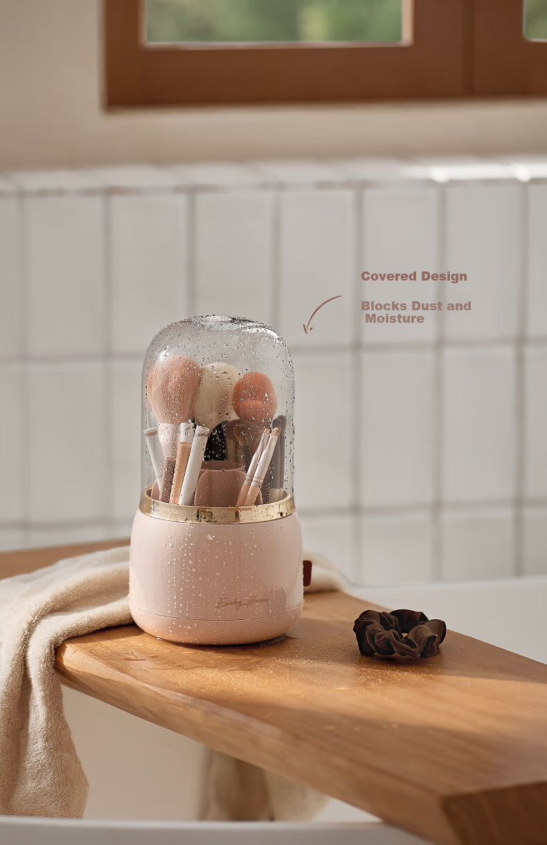 EACHY Makeup Brush Storage Cylinder Dustproof High-Capacity Desktop Cosmetic Organizer Rotatable 10