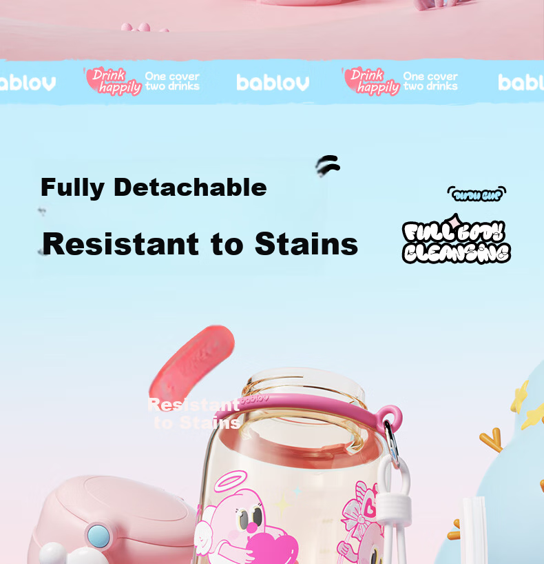 BABLOV Kids Portable Large Capacity Tritan Water Bottle Kindergarten Student Straw Training Cup 16