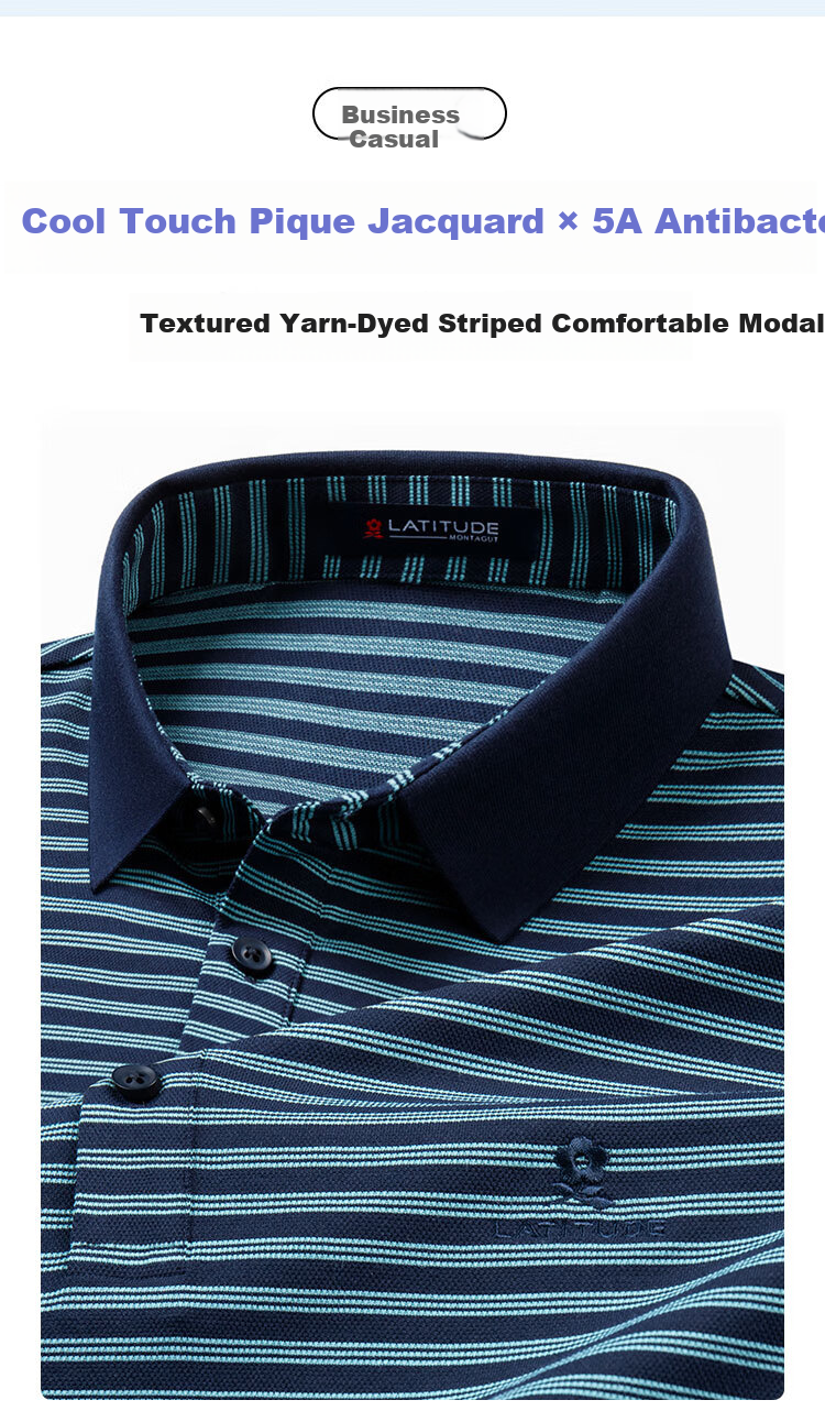 MONTAGUT Men's Short Sleeve Polo Shirt Summer Business Cooling 5A Antibacterial Wrinkle-Resistant T-Shirt Cloisonné Blue 4XL/58 2