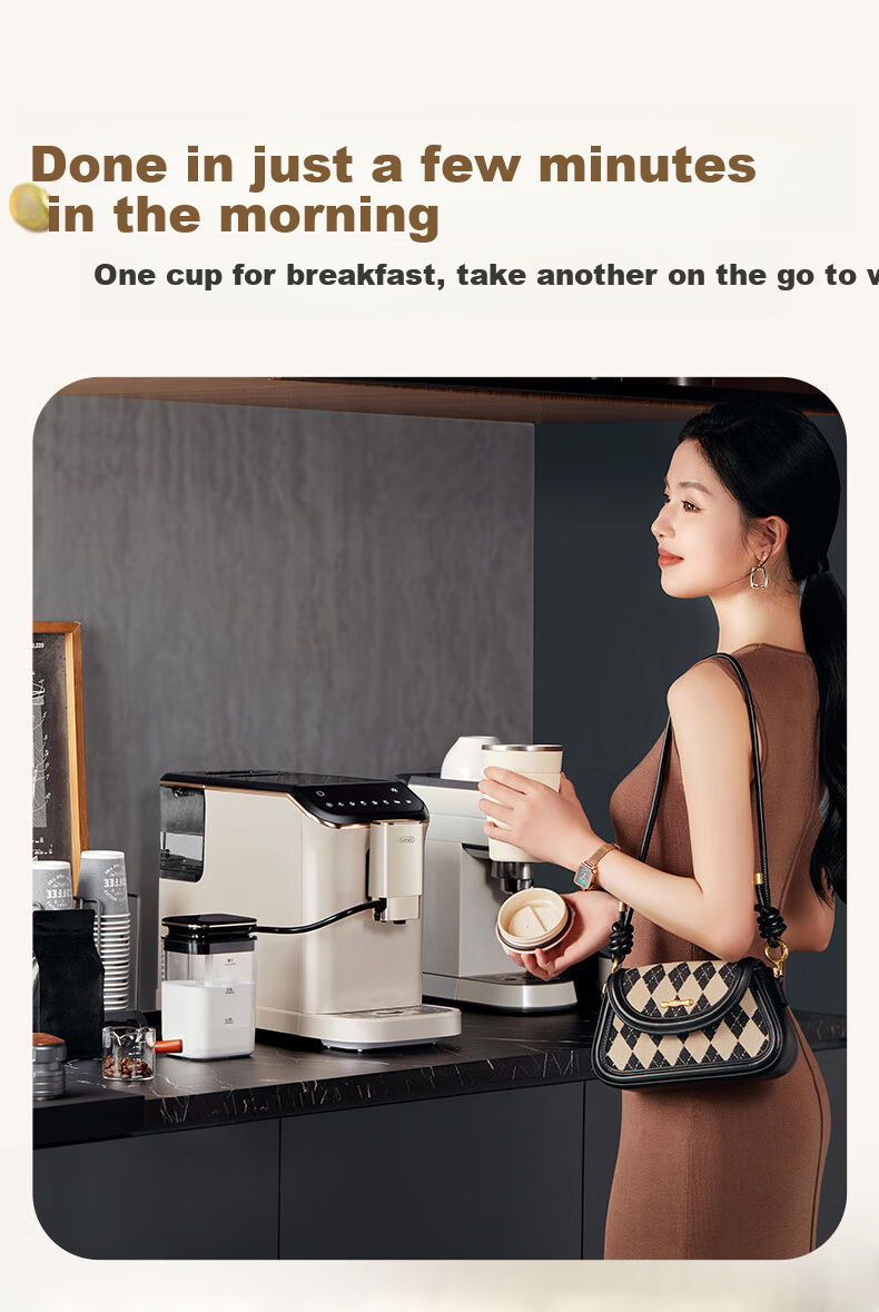 Gevi Fully Automatic Coffee Machine Small Grinder Integrated Italian American Coffee Dual Heating System GV-K01S One-Key Bean Cleaning [7-Day Free Trial] [Price Protection 618] 12