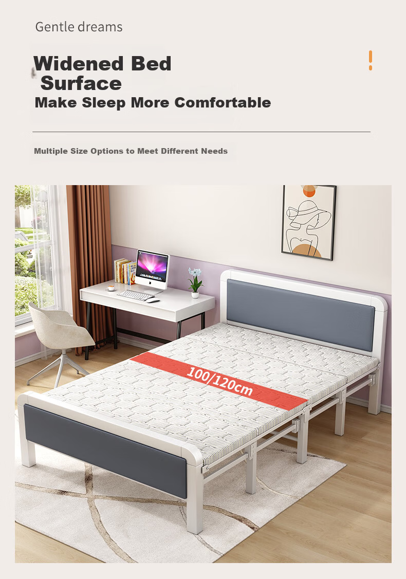 Chibilun Folding Bed Single Bed Home Office Nap Bed Military Bed Hardboard Bed Four-Fold Bed 1.5m Simple Bed 4