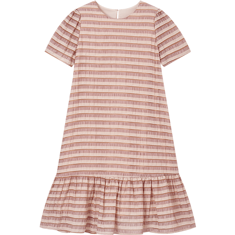 Demana [Lyocell] Summer Vintage Wrinkled Striped Ruffle Loose Slimming Concealing Dress for Women High-End Feel