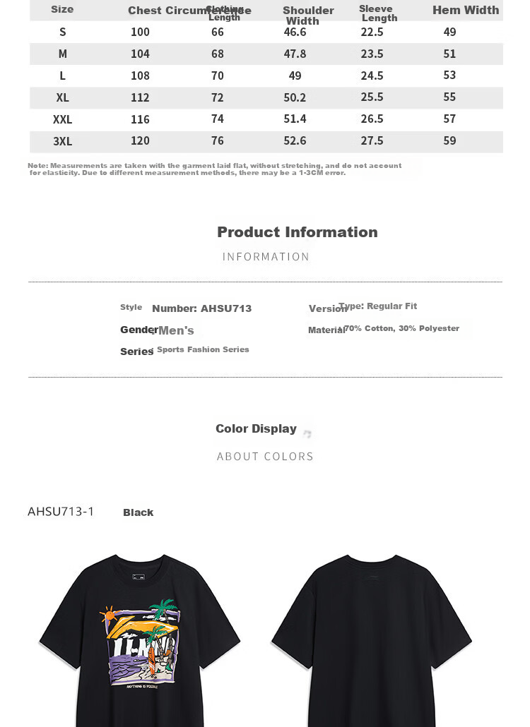 LI-NING Men's Summer 2026 New Comfortable Breathable Short Sleeve Crew Neck Casual Printed Sports T-Shirt 10