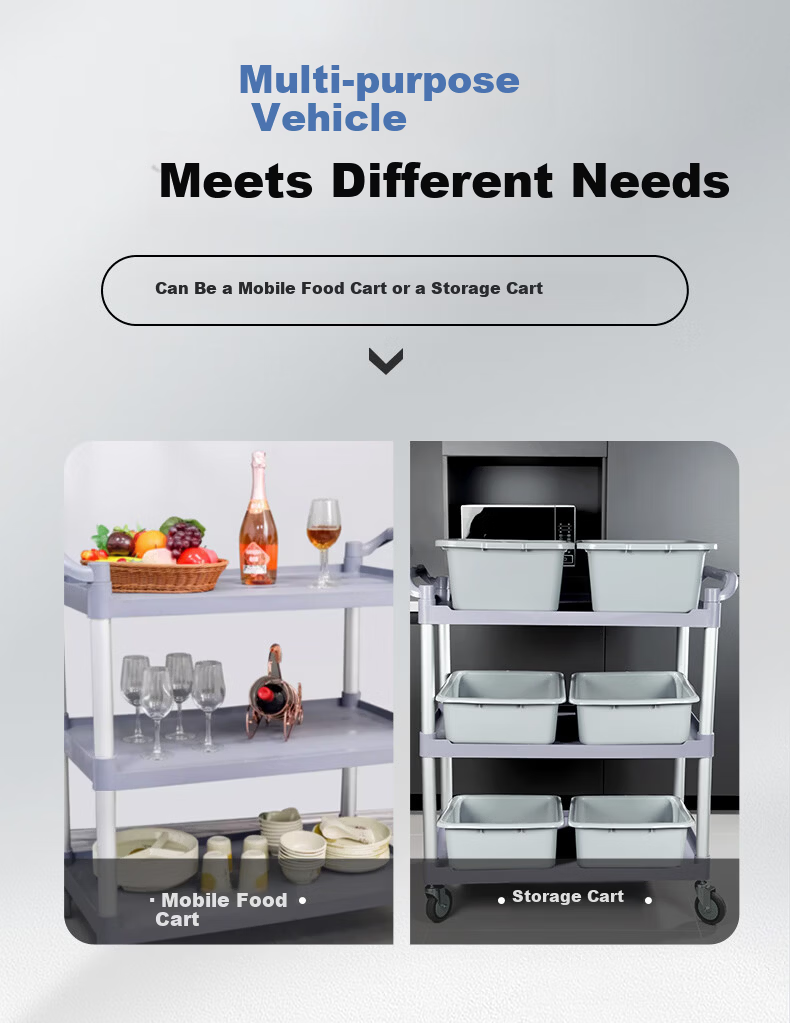Temeiju 3-Tier Mobile Serving Cart Large Dining Cart Commercial Kitchen Restaurant Utility Trolley 3