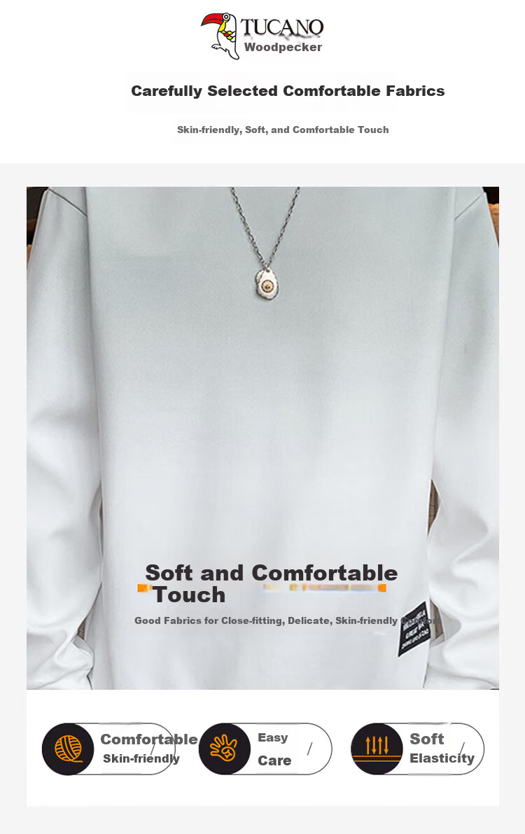 TUCANO Sweatshirt for Men, Spring And Autumn Men's Clothing, Round Neck Long-Sleeve T-Shirt, Casual Loose Pullover Men's Top, White And Blue, 4XL 2